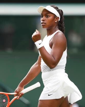 (210629) -- LONDON, June 29, 2021 -- Sloane Stephens of the United States reacts during the women s singles first round match between Sloane Stephens of the United States and Petra Kvitova of Czech Republic at the 2021 Wimbledon Tennis Championships in London, Britain, on June 28, 2021. ) (SP)BRITAIN-LONDON-TENNIS-WIMBLEDON-DAY 1 HanxYan 