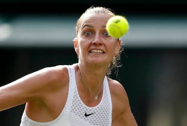 (210629) -- LONDON, June 29, 2021 -- Petra Kvitova of Czech Republic competes during the women s singles first round match between Sloane Stephens of the United States and Petra Kvitova of Czech Republic at the 2021 Wimbledon Tennis Championships in London, Britain, on June 28, 2021. ) (SP)BRITAIN-LONDON-TENNIS-WIMBLEDON-DAY 1 HanxYan 