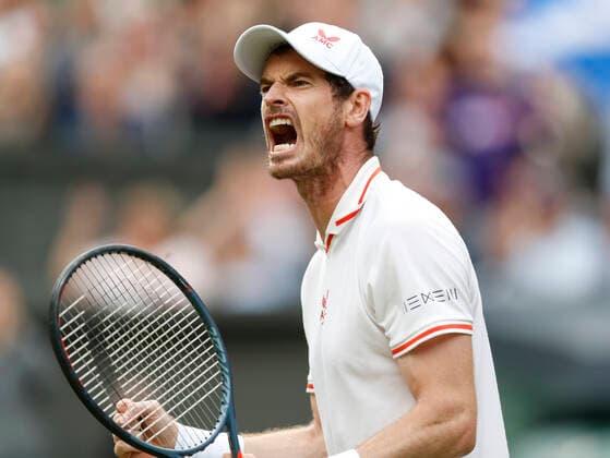 (210629) -- LONDON, June 29, 2021 -- Andy Murry of Great Britain reacts during the men s singles first round match between Andy Murry of Great Britain and Nikoloz Basilashvili of Georgia at the 2021 Wimbledon Tennis Championships in London, Britain, on June 28, 2021. ) (SP)BRITAIN-LONDON-TENNIS-WIMBLEDON-DAY 1 HanxYan 