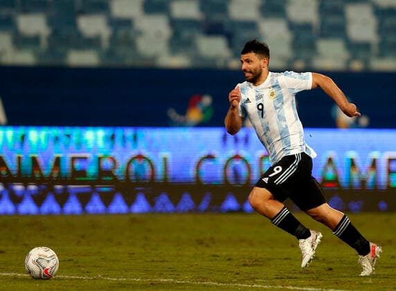 CUIABA, BRAZIL - JUNE 28: Sergio Aguero of Argentina in action ,during the match between Bolivia and Argentina as part of Conmebol Copa America Brazil 2021 at Estadio Arena Pantanal on June 28, 2021 in Cuiaba, Brazil. SPO, SOC, ICH 