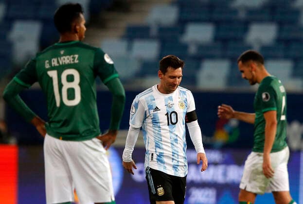 CUIABA, BRAZIL - JUNE 28: Lionel Messi of Argentina disappointed ,during the match between Bolivia and Argentina as part of Conmebol Copa America Brazil 2021 at Estadio Arena Pantanal on June 28, 2021 in Cuiaba, Brazil. SPO, SOC, ICH 