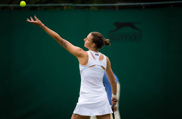 Mandatory Credit: Photo by Rob Prange Shutterstock (12173634i) Karolina Pliskova of the Czech Republic in action during the first round of the 2021 Wimbledon Championships Grand Slam tennis tournament Wimbledon Tennis Championships, Day 2, The All England Lawn Tennis and Croquet Club, London, UK - 29 Jun 2021 Wimbledon Tennis Championships, Day 2, The All England Lawn Tennis and Croquet Club, London, UK - 29 Jun 2021  Copyright: xRobxPrange Shutterstockx 12173634i