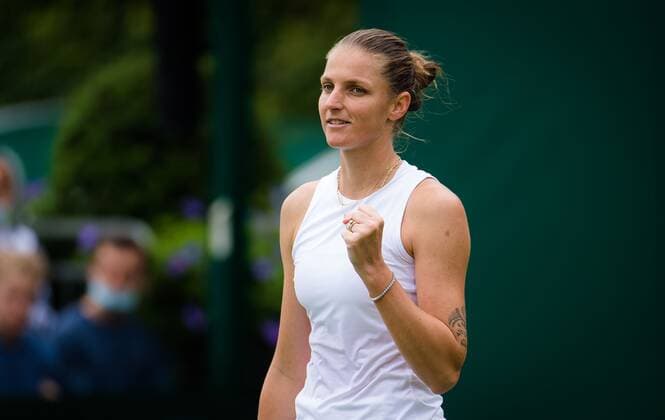 Mandatory Credit: Photo by Rob Prange Shutterstock (12173634b) Karolina Pliskova of the Czech Republic in action during the first round of the 2021 Wimbledon Championships Grand Slam tennis tournament Wimbledon Tennis Championships, Day 2, The All England Lawn Tennis and Croquet Club, London, UK - 29 Jun 2021 Wimbledon Tennis Championships, Day 2, The All England Lawn Tennis and Croquet Club, London, UK - 29 Jun 2021  Copyright: xRobxPrange Shutterstockx 12173634b