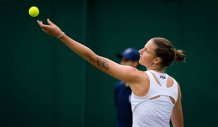 Mandatory Credit: Photo by Rob Prange Shutterstock (12173634f) Karolina Pliskova of the Czech Republic in action during the first round of the 2021 Wimbledon Championships Grand Slam tennis tournament Wimbledon Tennis Championships, Day 2, The All England Lawn Tennis and Croquet Club, London, UK - 29 Jun 2021 Wimbledon Tennis Championships, Day 2, The All England Lawn Tennis and Croquet Club, London, UK - 29 Jun 2021  Copyright: xRobxPrange Shutterstockx 12173634f