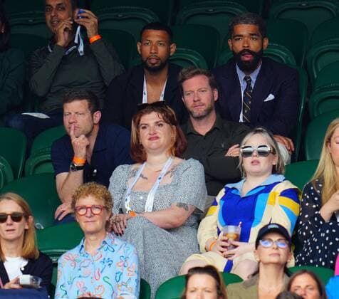 Mandatory Credit: Photo by Javier Garcia BPI Shutterstock (12173633bp) Kingsley Ben-Adir, Dermot O Leary, Camilla Whitehill and Nicola Coughlan watching the action on Centre Court Wimbledon Tennis Championships, Day 2, The All England Lawn Tennis and Croquet Club, London, UK - 29 Jun 2021 Wimbledon Tennis Championships, Day 2, The All England Lawn Tennis and Croquet Club, London, UK - 29 Jun 2021 Copyright: xJavierxGarcia BPI Shutterstockx 12173633bp