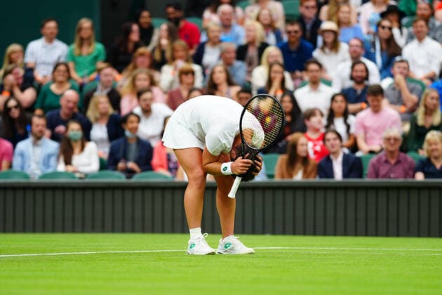 Mandatory Credit: Photo by Javier Garcia BPI Shutterstock (12173633dj) Carla Suarez Navarro reacts during her first round match Wimbledon Tennis Championships, Day 2, The All England Lawn Tennis and Croquet Club, London, UK - 29 Jun 2021 Wimbledon Tennis Championships, Day 2, The All England Lawn Tennis and Croquet Club, London, UK - 29 Jun 2021  Copyright: xJavierxGarcia BPI Shutterstockx 12173633dj