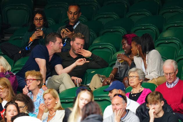Mandatory Credit: Photo by Javier Garcia BPI Shutterstock (12173633ed) Dermot O Leary and Laura Mvula in the crowd on Centre Court Wimbledon Tennis Championships, Day 2, The All England Lawn Tennis and Croquet Club, London, UK - 29 Jun 2021 Wimbledon Tennis Championships, Day 2, The All England Lawn Tennis and Croquet Club, London, UK - 29 Jun 2021  Copyright: xJavierxGarcia BPI Shutterstockx 12173633ed