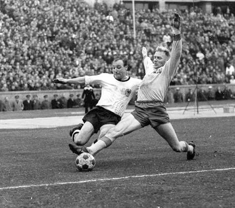 World Cup Qualification Germany Sweden 1 1 on 04 11 1964 Uwe Seeler GER action against Orvar Bergmark right HM