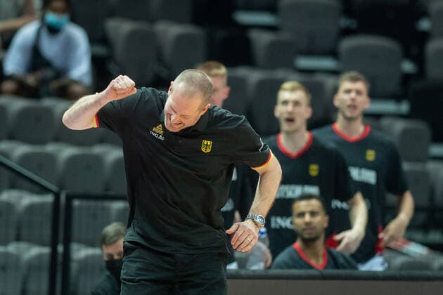 Basketball Split 29 06 2021 Olympic Qualification FIBA Olympic Qualifying Tournament 2020 Group Stage, Group A Germany GER Mexico MEX Henrik Rödl Germany, national coach Rodl Roedl cheering