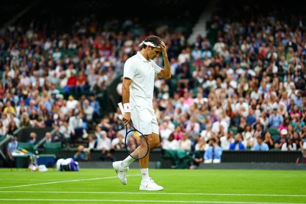 Mandatory Credit: Photo by Javier Garcia BPI Shutterstock (12173633iz) Roger Federer during his first round match Wimbledon Tennis Championships, Day 2, The All England Lawn Tennis and Croquet Club, London, UK - 29 Jun 2021 Wimbledon Tennis Championships, Day 2, The All England Lawn Tennis and Croquet Club, London, UK - 29 Jun 2021  Copyright: xJavierxGarcia BPI Shutterstockx 12173633iz