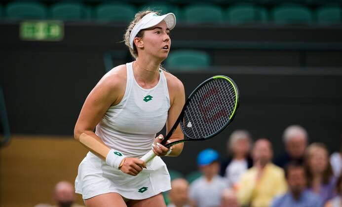 Mandatory Credit: Photo by Rob Prange Shutterstock (12173634eb) Nina Stojanovic of Serbia in action during the first round of the 2021 Wimbledon Championships Grand Slam tennis tournament Wimbledon Tennis Championships, Day 2, The All England Lawn Tennis and Croquet Club, London, UK - 29 Jun 2021 Wimbledon Tennis Championships, Day 2, The All England Lawn Tennis and Croquet Club, London, UK - 29 Jun 2021  Copyright: xRobxPrange Shutterstockx 12173634eb