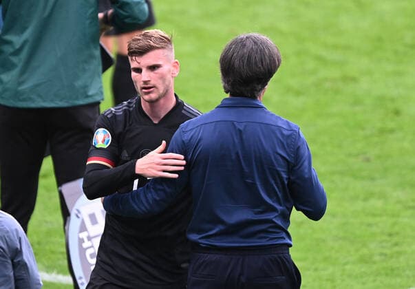 FOOTBALL Euro 2021 Round of 16 match 44 in London England Germany 29 06 2021 Timo Werner left, Germany and coach Joachim Loew right, Germany.