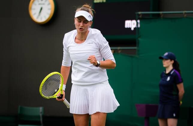 Mandatory Credit: Photo by Rob Prange Shutterstock (12173634fe) Barbora Krejcikova of the Czech Republic in action during the first round of the 2021 Wimbledon Championships Grand Slam tennis tournament Wimbledon Tennis Championships, Day 2, The All England Lawn Tennis and Croquet Club, London, UK - 29 Jun 2021 Wimbledon Tennis Championships, Day 2, The All England Lawn Tennis and Croquet Club, London, UK - 29 Jun 2021  Copyright: xRobxPrange Shutterstockx 12173634fe