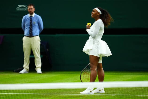 Mandatory Credit: Photo by Javier Garcia BPI Shutterstock (12173633mh) Serena Williams emotional before serving during her first round match Wimbledon Tennis Championships, Day 2, The All England Lawn Tennis and Croquet Club, London, UK - 29 Jun 2021 Wimbledon Tennis Championships, Day 2, The All England Lawn Tennis and Croquet Club, London, UK - 29 Jun 2021  Copyright: xJavierxGarcia BPI Shutterstockx 12173633mh