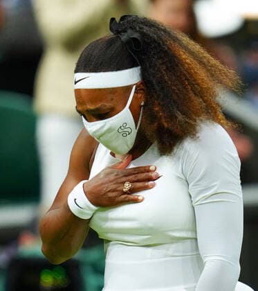 Mandatory Credit: Photo by Javier Garcia BPI Shutterstock (12173633mn) Serena Williams emotional after having to retire hurt in her first round match Wimbledon Tennis Championships, Day 2, The All England Lawn Tennis and Croquet Club, London, UK - 29 Jun 2021 Wimbledon Tennis Championships, Day 2, The All England Lawn Tennis and Croquet Club, London, UK - 29 Jun 2021  Copyright: xJavierxGarcia BPI Shutterstockx 12173633mn