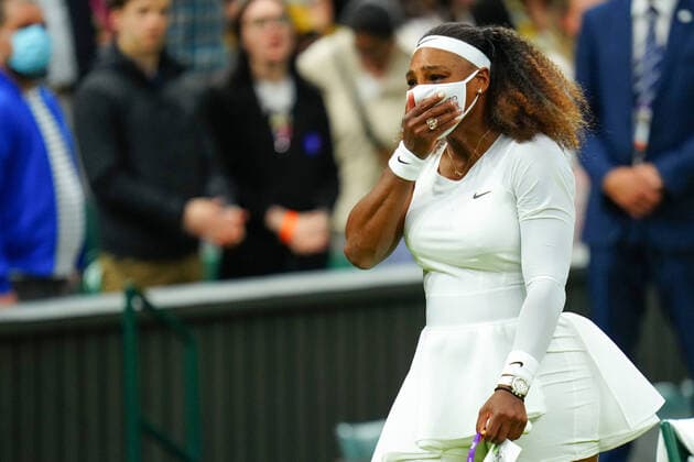 Mandatory Credit: Photo by Javier Garcia BPI Shutterstock (12173633ms) Serena Williams emotional after having to retire hurt in her first round match Wimbledon Tennis Championships, Day 2, The All England Lawn Tennis and Croquet Club, London, UK - 29 Jun 2021 Wimbledon Tennis Championships, Day 2, The All England Lawn Tennis and Croquet Club, London, UK - 29 Jun 2021  Copyright: xJavierxGarcia BPI Shutterstockx 12173633ms