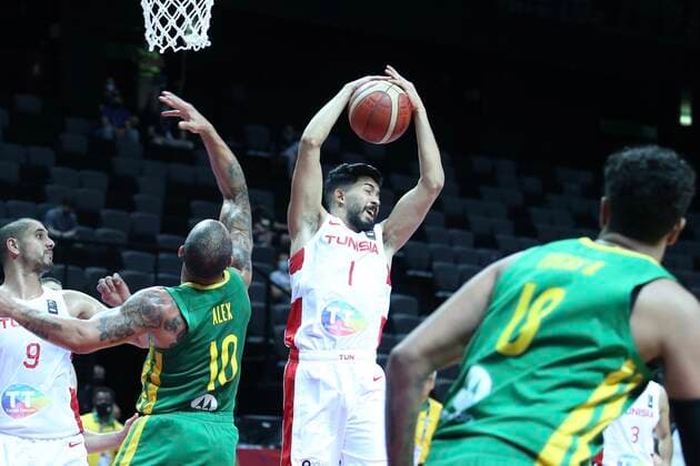 PXL_Tunisia vs Brazil Oussama Marnaoui during group B basketball qualification match for the Olympic Games, Olympische Spiele, Olympia, OS between Tunisia and Brazil at the Spaladium Arena, in Split, Croatia, on June 29, 2021. IvoxCagalj PIXSELL