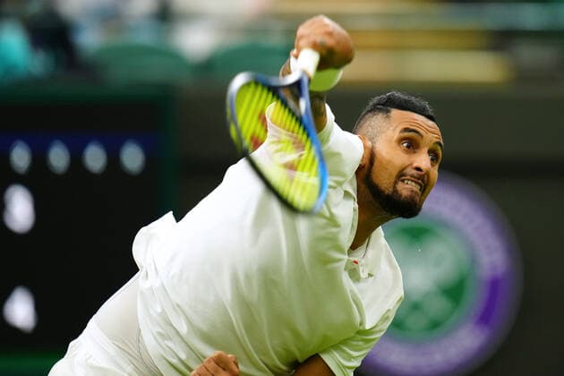 Mandatory Credit: Photo by Javier Garcia BPI Shutterstock (12173633pk) Nick Kyrios during his first round match Wimbledon Tennis Championships, Day 2, The All England Lawn Tennis and Croquet Club, London, UK - 29 Jun 2021 Wimbledon Tennis Championships, Day 2, The All England Lawn Tennis and Croquet Club, London, UK - 29 Jun 2021  Copyright: xJavierxGarcia BPI Shutterstockx 12173633pk