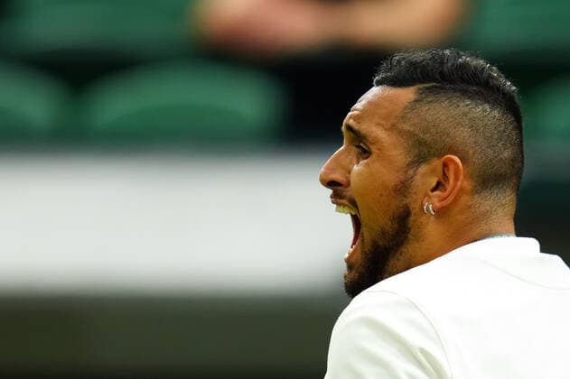 Mandatory Credit: Photo by Javier Garcia BPI Shutterstock (12173633qf) Nick Kyrios during his first round match Wimbledon Tennis Championships, Day 2, The All England Lawn Tennis and Croquet Club, London, UK - 29 Jun 2021 Wimbledon Tennis Championships, Day 2, The All England Lawn Tennis and Croquet Club, London, UK - 29 Jun 2021  Copyright: xJavierxGarcia BPI Shutterstockx 12173633qf