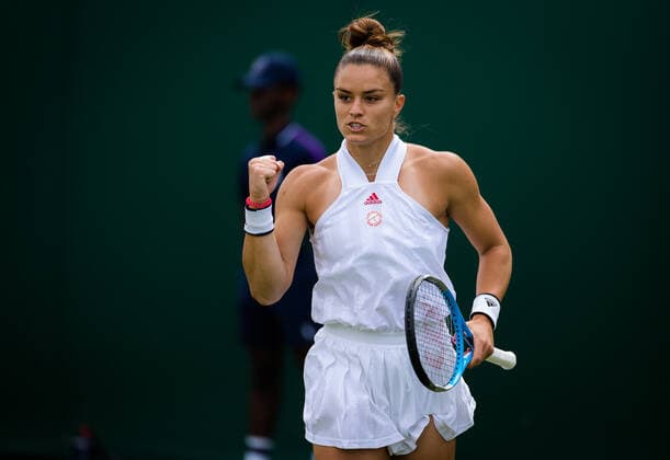 June 29, 2021, LONDON, GREAT BRITAIN: Maria Sakkari of Greece in action during the first round of the 2021 Wimbledon Championships Grand Slam tennis tournament against Arantxa Rus of the Netherlands LONDON GREAT BRITAIN - ZUMAa181 20210629_zaa_a181_066 Copyright: xRobxPrangex