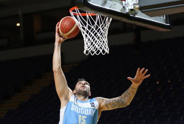 June 29, 2021, Victoria, BC, Canada: Uruguay s Esteban Batista goes to the hoop during first half FIBA Men s Olympic Qualifying basketball action against Turkey, at Memorial Arena in Victoria, Tuesday, June 29, 2021. Esteban Batista  - ZUMAc35_ 20210629_zaf_c35_039 Copyright: xChadxHipolitox