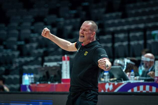 Basketball Split 29 06 2021 Olympic Qualification FIBA Olympic Qualifying Tournament 2020 Group Stage, Group A Germany GER Mexico MEX Henrik RËÜdl Germany, national coach Rodl Roedl cheering