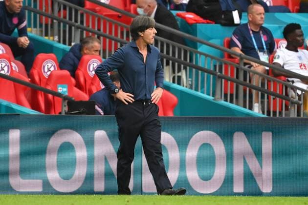 German national coach Joachim Jogi LOEW,LÖW GER , single picture,crop,whole body shot,whole figure eighth final,match M44,England ENG Germany GER 2 0 on 29 06 2021 in London Wembley Stadium Football EM 2020 from 11 06 2021 11 07 2021