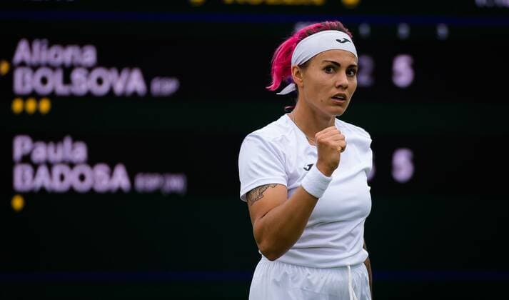 Mandatory Credit: Photo by Rob Prange Shutterstock (12189892s) Aliona Bolsova of Spain in action during the first round of the 2021 Wimbledon Championships Grand Slam tennis tournament Wimbledon Tennis Championships, Day 3, The All England Lawn Tennis and Croquet Club, London, UK - 30 Jun 2021 Wimbledon Tennis Championships, Day 3, The All England Lawn Tennis and Croquet Club, London, UK - 30 Jun 2021  Copyright: xRobxPrange Shutterstockx 12189892s