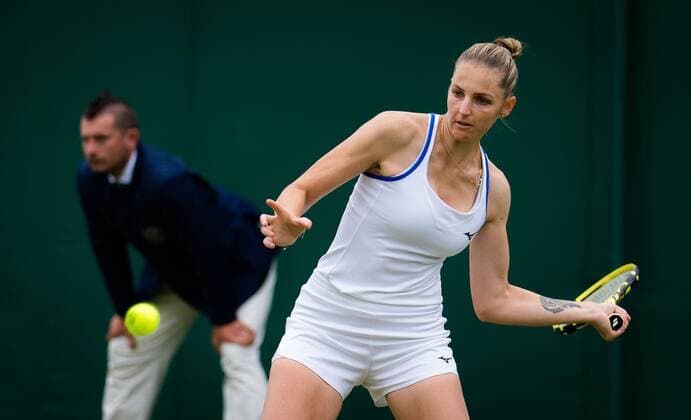 Mandatory Credit: Photo by Rob Prange Shutterstock (12189892ab) Kristyna Pliskova of the Czech Republic in action during the first round of the 2021 Wimbledon Championships Grand Slam tennis tournament Wimbledon Tennis Championships, Day 3, The All England Lawn Tennis and Croquet Club, London, UK - 30 Jun 2021 Wimbledon Tennis Championships, Day 3, The All England Lawn Tennis and Croquet Club, London, UK - 30 Jun 2021  Copyright: xRobxPrange Shutterstockx 12189892ab