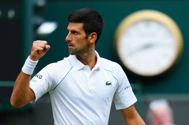 Mandatory Credit: Photo by Javier Garcia BPI Shutterstock (12189891ci) Novak Djokovic celebrates breaking serve during his second round match Wimbledon Tennis Championships, Day 3, The All England Lawn Tennis and Croquet Club, London, UK - 30 Jun 2021 Wimbledon Tennis Championships, Day 3, The All England Lawn Tennis and Croquet Club, London, UK - 30 Jun 2021  Copyright: xJavierxGarcia BPI Shutterstockx 12189891ci