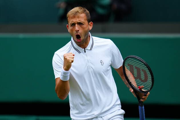 Mandatory Credit: Photo by Javier Garcia BPI Shutterstock (12189891dz) Dan Evans celebrates breaking serve during his second round match Wimbledon Tennis Championships, Day 3, The All England Lawn Tennis and Croquet Club, London, UK - 30 Jun 2021 Wimbledon Tennis Championships, Day 3, The All England Lawn Tennis and Croquet Club, London, UK - 30 Jun 2021  Copyright: xJavierxGarcia BPI Shutterstockx 12189891dz