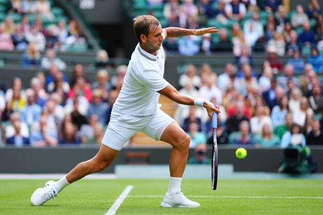 Mandatory Credit: Photo by Javier Garcia BPI Shutterstock (12189891fe) Dan Evans during his second round match Wimbledon Tennis Championships, Day 3, The All England Lawn Tennis and Croquet Club, London, UK - 30 Jun 2021 Wimbledon Tennis Championships, Day 3, The All England Lawn Tennis and Croquet Club, London, UK - 30 Jun 2021  Copyright: xJavierxGarcia BPI Shutterstockx 12189891fe