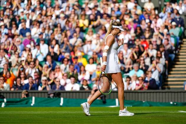 Mandatory Credit: Photo by Shutterstock (12190134aw) Katie Boulter during her first round match Wimbledon Tennis Championships, Day 3, The All England Lawn Tennis and Croquet Club, London, UK - 30 Jun 2021 Wimbledon Tennis Championships, Day 3, The All England Lawn Tennis and Croquet Club, London, UK - 30 Jun 2021  Copyright: xShutterstockx 12190134aw