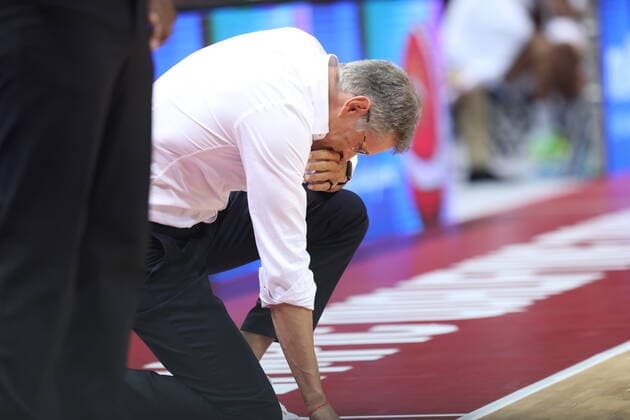 PXL_Mexico v Russia - Group A: 2020 FIBA Men s Olympic Qualifying Tournaments SPLIT, CROATIA - JUNE 30: Disappointed national coach of Russia Sergey Bazarevich during the 2020 FIBA Men s Olympic Qualifying Tournament game between Mexico and Russia at Spaladium Arena on June 30, 2021 in Split, Croatia. IvoxCagalj PIXSELL