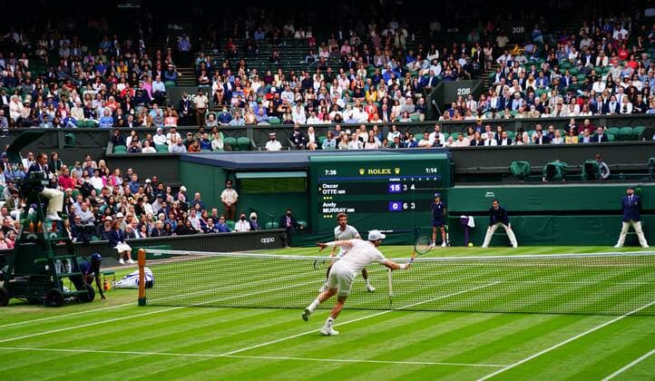 Mandatory Credit: Photo by Javier Garcia BPI Shutterstock (12189891ir) Andy Murray and Oscar Otte during their second round match Wimbledon Tennis Championships, Day 3, The All England Lawn Tennis and Croquet Club, London, UK - 30 Jun 2021 Wimbledon Tennis Championships, Day 3, The All England Lawn Tennis and Croquet Club, London, UK - 30 Jun 2021  Copyright: xJavierxGarcia BPI Shutterstockx 12189891ir