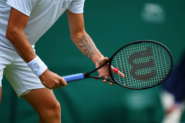 Mandatory Credit: Photo by Javier Garcia BPI Shutterstock (12189891jc) The tattoos of Dan Evans Wimbledon Tennis Championships, Day 3, The All England Lawn Tennis and Croquet Club, London, UK - 30 Jun 2021 Wimbledon Tennis Championships, Day 3, The All England Lawn Tennis and Croquet Club, London, UK - 30 Jun 2021  Copyright: xJavierxGarcia BPI Shutterstockx 12189891jc
