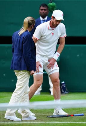 Mandatory Credit: Photo by Javier Garcia BPI Shutterstock (12189891lv) Andy Murray struggles with an injured groin during his second round match Wimbledon Tennis Championships, Day 3, The All England Lawn Tennis and Croquet Club, London, UK - 30 Jun 2021 Wimbledon Tennis Championships, Day 3, The All England Lawn Tennis and Croquet Club, London, UK - 30 Jun 2021  Copyright: xJavierxGarcia BPI Shutterstockx 12189891lv
