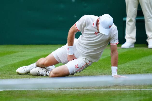 Mandatory Credit: Photo by Javier Garcia BPI Shutterstock (12189891lx) Andy Murray struggles with an injured groin during his second round match Wimbledon Tennis Championships, Day 3, The All England Lawn Tennis and Croquet Club, London, UK - 30 Jun 2021 Wimbledon Tennis Championships, Day 3, The All England Lawn Tennis and Croquet Club, London, UK - 30 Jun 2021  Copyright: xJavierxGarcia BPI Shutterstockx 12189891lx