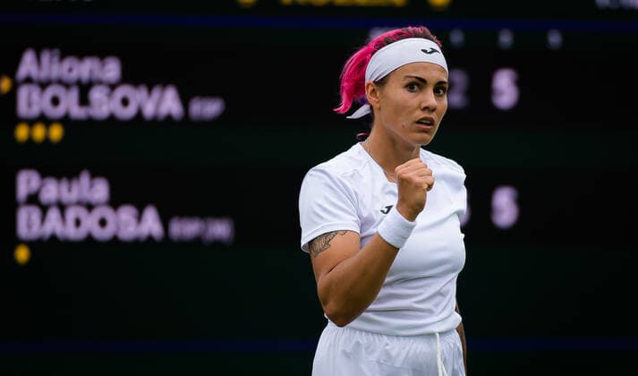 June 30, 2021: Aliona Bolsova of Spain in action during the first round of the 2021 Wimbledon Championships Grand Slam tennis tournament against Paula Badosa of Spain - ZUMAa181 20210630_zaa_a181_069 Copyright: xRobxPrangex