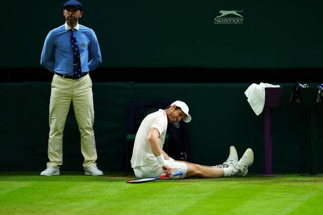 Mandatory Credit: Photo by Javier Garcia BPI Shutterstock (12189891pd) Andy Murray slipping during his second round match Wimbledon Tennis Championships, Day 3, The All England Lawn Tennis and Croquet Club, London, UK - 30 Jun 2021 Wimbledon Tennis Championships, Day 3, The All England Lawn Tennis and Croquet Club, London, UK - 30 Jun 2021  Copyright: xJavierxGarcia BPI Shutterstockx 12189891pd