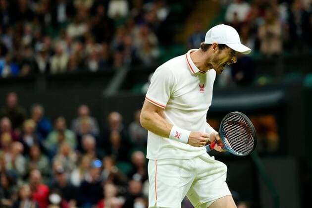 Mandatory Credit: Photo by Shutterstock (12190134fp) Andy Murray celebrates during his second round match Wimbledon Tennis Championships, Day 3, The All England Lawn Tennis and Croquet Club, London, UK - 30 Jun 2021 Wimbledon Tennis Championships, Day 3, The All England Lawn Tennis and Croquet Club, London, UK - 30 Jun 2021  Copyright: xShutterstockx 12190134fp