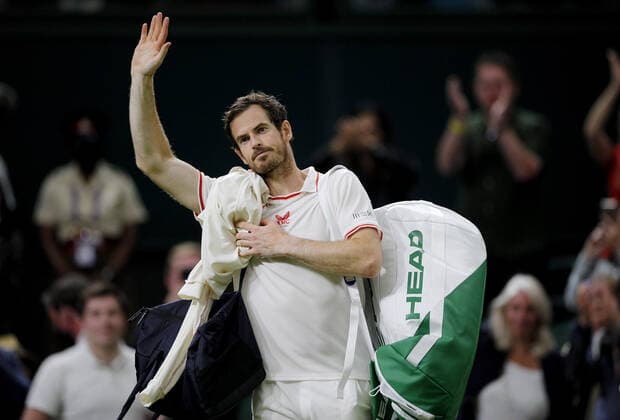 Mandatory Credit: Photo by Shutterstock (12190133as) Andy Murray of Great Britain celebrates match point Wimbledon Tennis Championships, Day 3, The All England Lawn Tennis and Croquet Club, London, UK - 30 Jun 2021 Wimbledon Tennis Championships, Day 3, The All England Lawn Tennis and Croquet Club, London, UK - 30 Jun 2021  Copyright: xShutterstockx 12190133as