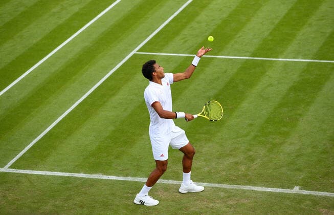 Mandatory Credit: Photo by Shutterstock (12190133cp) Felix Auger Aliassime of Canada in action Wimbledon Tennis Championships, Day 3, The All England Lawn Tennis and Croquet Club, London, UK - 30 Jun 2021 Wimbledon Tennis Championships, Day 3, The All England Lawn Tennis and Croquet Club, London, UK - 30 Jun 2021  Copyright: xShutterstockx 12190133cp