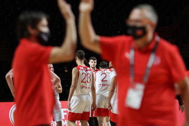 June 30, 2021, Victoria, BC, Canada: Turkey s staff and players celebrate their win over the Czech Republic in FIBA Men s Olympic Qualifying basketball action at Memorial Arena in Victoria, B.C., on Wednesday, June 30, 2021. Canada News - June 30, 2021  - ZUMAc35_ 20210630_zaf_c35_085 Copyright: xChadxHipolitox