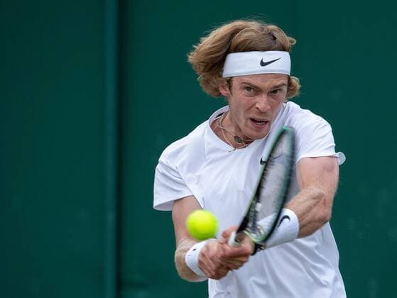 Mandatory Credit: Photo by AELTC Shutterstock (12191447cc) Andrey Rublev (RUS) playing against Lloyd Harris (RSA) in the second round of the Gentlemen s Singles on Court 18 at The Championships 2021 Wimbledon Tennis Championships, Day 3, The All England Lawn Tennis and Croquet Club, London, UK - 30 Jun 2021 Editorial Use Only Wimbledon Tennis Championships, Day 3, The All England Lawn Tennis and Croquet Club, London, UK - 30 Jun 2021 Editorial Use Only  Copyright: xAELTC Shutterstockx 12191447cc
