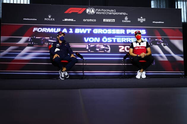 F1 Grand Prix of Austria 11 Sergio Perez (MEX, Red Bull Racing), 99 Antonio Giovinazzi (ITA, Alfa Romeo Racing ORLEN), F1 Grand Prix of Austria at Red Bull Ring on July 1, 2021 in Spielberg, Austria. (Photo by Dan Istitene Getty Images FIA Pool via HOCH ZWEI) Spielberg Red Bull Ring Austria Poolfoto HOCH ZWEI Pool Getty Images ,EDITORIAL USE ONLY