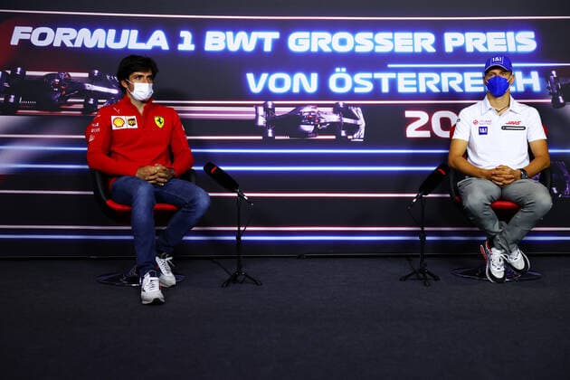 F1 Grand Prix of Austria 55 Carlos Sainz (ESP, Scuderia Ferrari Mission Winnow), 47 Mick Schumacher (GER, Haas F1 Team), F1 Grand Prix of Austria at Red Bull Ring on July 1, 2021 in Spielberg, Austria. (Photo by Dan Istitene Getty Images FIA Pool via HOCH ZWEI) Spielberg Red Bull Ring Austria Poolfoto HOCH ZWEI Pool Getty Images ,EDITORIAL USE ONLY