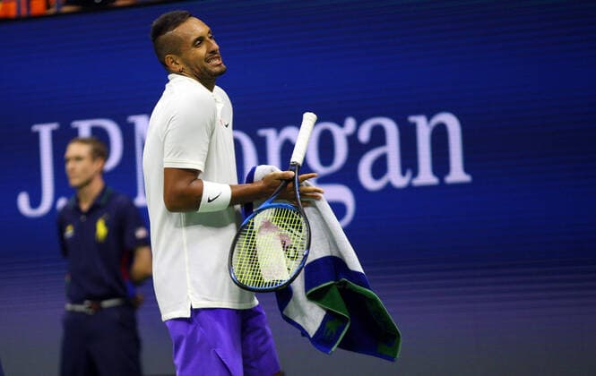 Mandatory Credit: Photo by Ella Ling BPI Shutterstock (10374154ga) Nick Kyrgios of Australia frustrated US Open Tennis Championships, Day 6, USTA National Tennis Center, Flushing Meadows, New York, USA - 31 Aug 2019 US Open Tennis Championships, Day 6, USTA National Tennis Center, Flushing Meadows, New York, USA - 31 Aug 2019 Copyright: xEllaxLing BPI Shutterstockx 10374154ga