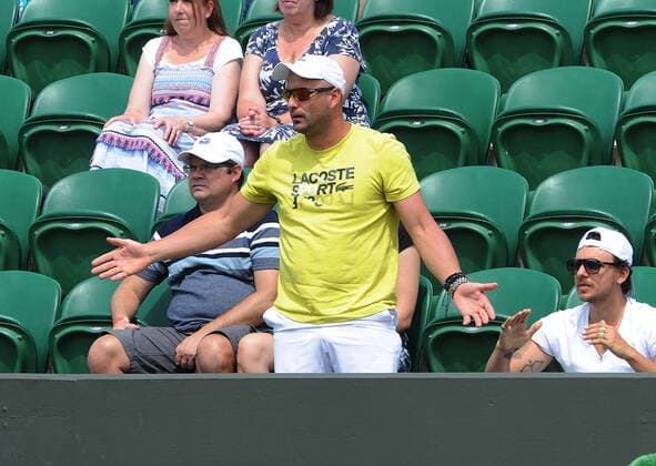 Tennis - 2021 All England Championship - Week One - Day Four (Thursday) - Wimbledon Andrea Petkovic v Barbora Krajcikova Andrea Petkovic coach complains to the Umpire 