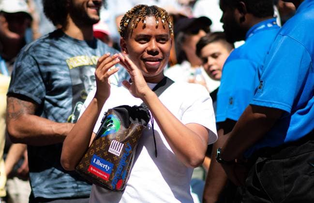 Mandatory Credit: Photo by Rob Prange Shutterstock (10374805bs) Ybn Cordae watches Naomi Osaka during her second-round match US Open Tennis Championships, Day 4, USTA National Tennis Center, Flushing Meadows, New York, USA - 29 Aug 2019 US Open Tennis Championships, Day 4, USTA National Tennis Center, Flushing Meadows, New York, USA - 29 Aug 2019 Copyright: xRobxPrange Shutterstockx 10374805bs